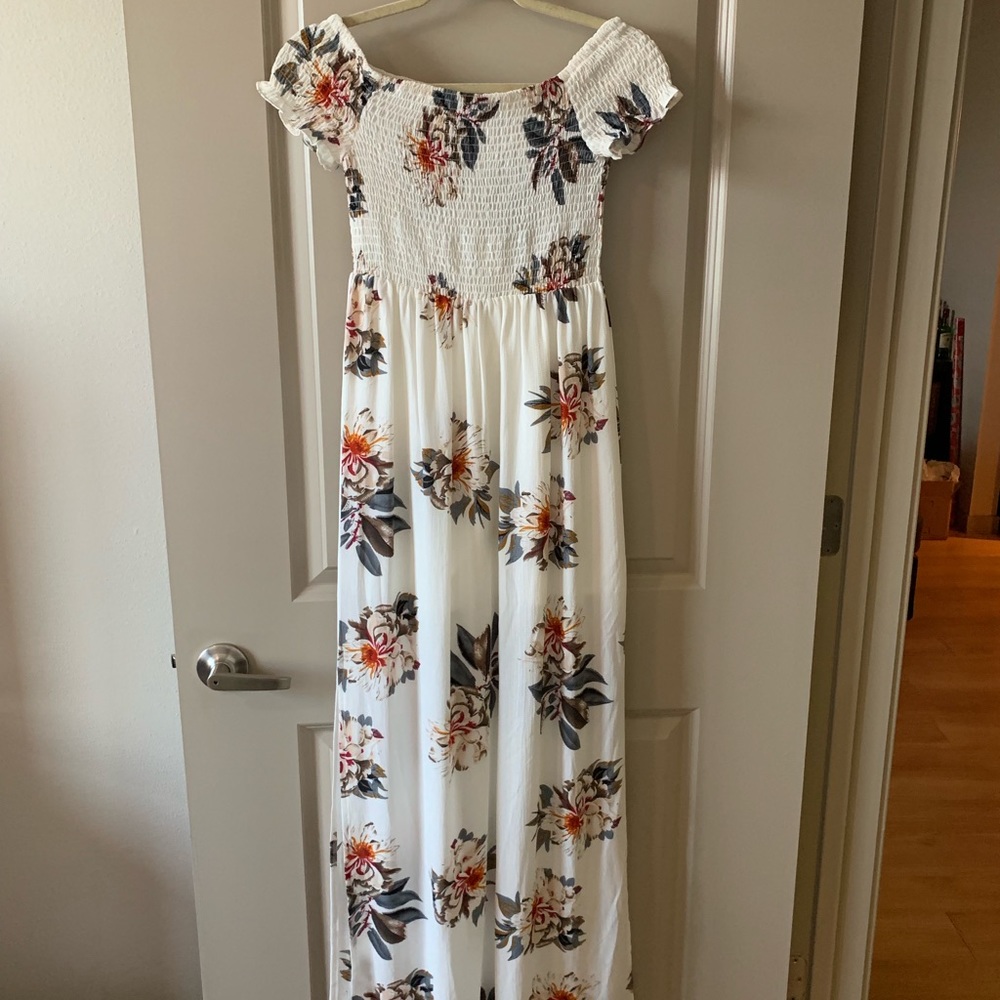 White Floral Off the Shoulder Maxi Dress